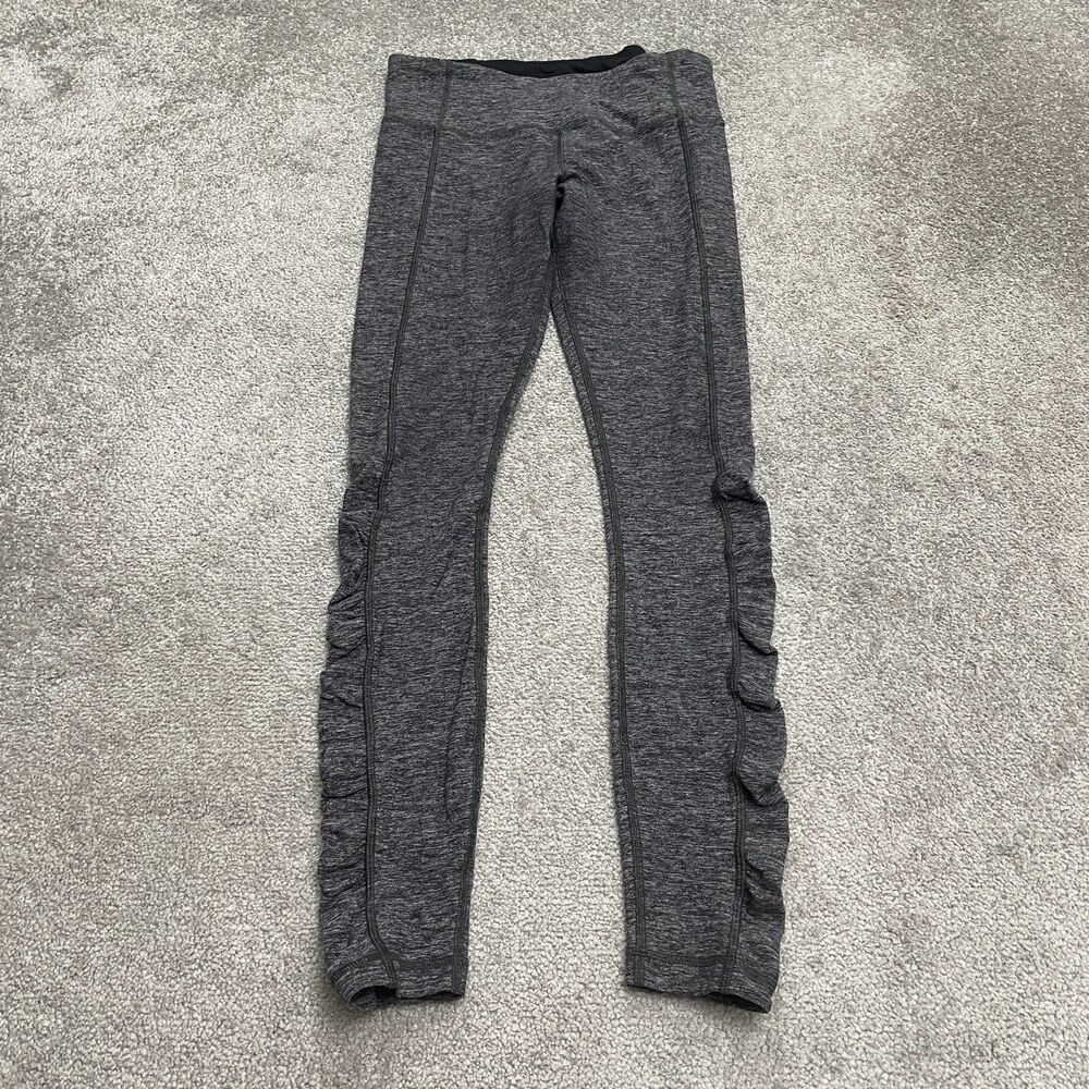 Lululemon Ruched Compression Leggings Womens 8 Dark Gray Active Yoga Gym 28x29